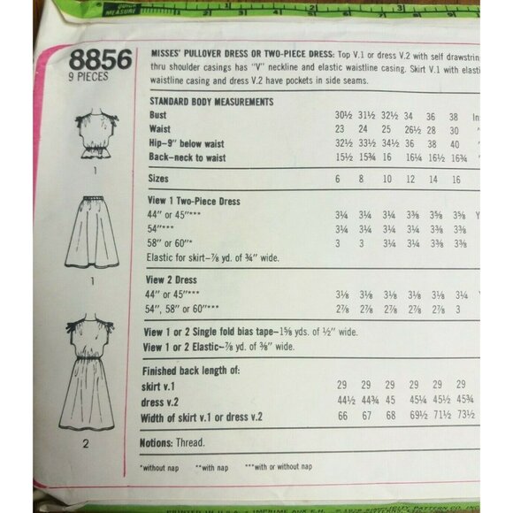 Vintage 70s Simplicity 8856 Blouson Dress Sewing Pattern Top Skirt Size 10 - Picture 4 of 4